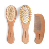 Set brosses et peigne bébé en bois avec pochette coton - Magic Môme